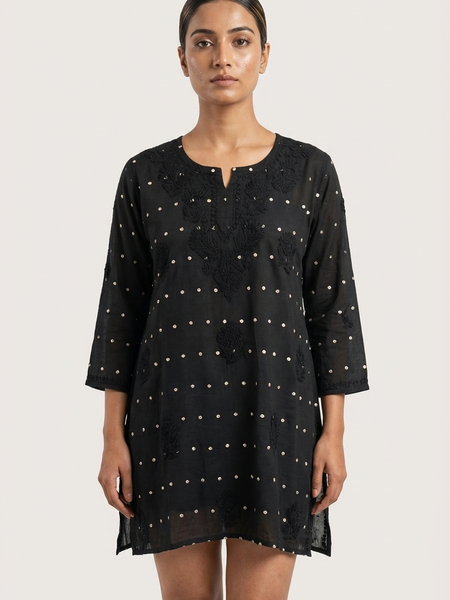 Heritage Scarlet Chanderi Black Short Kurti