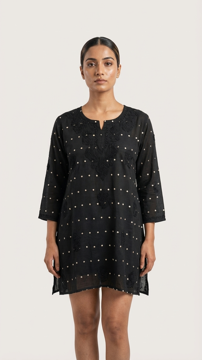 Heritage Scarlet Chanderi Black Short Kurti