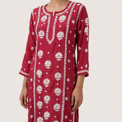 Readymade Crepe Silk in Red Color Kurta