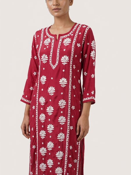 Readymade Crepe Silk in Red Color Kurta