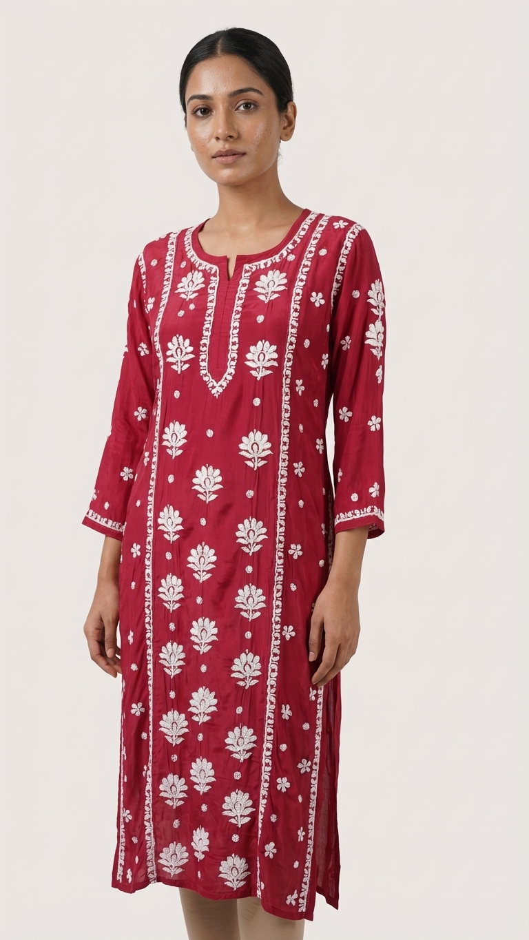 Readymade Crepe Silk in Red Color Kurta