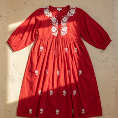 Readymade Cotton Red Dress - Freesize