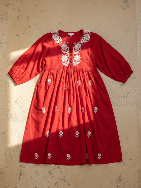 Readymade Cotton Red Dress - Freesize