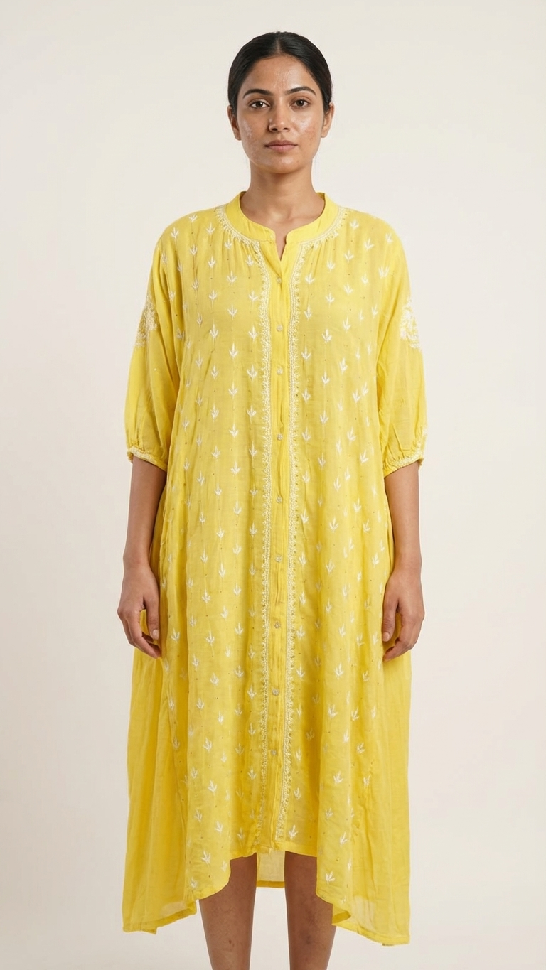 Yellow Chikanakri Jacket Dress - Freesize