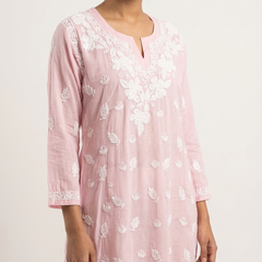 Readymade Pink Muslin Short Kurta