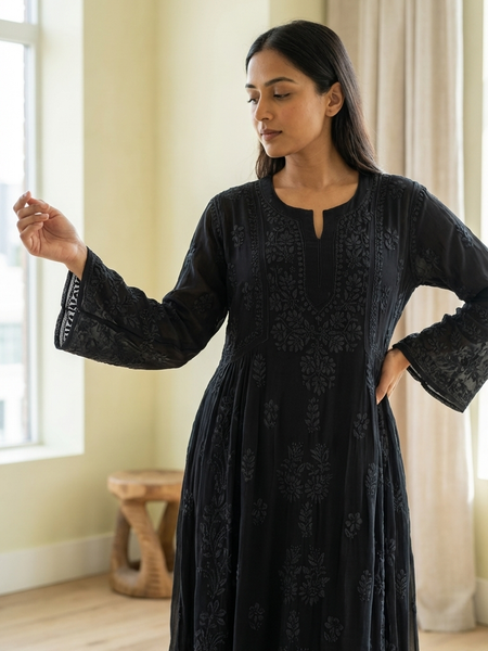 Readymade Georgette Black Dress - Freesize