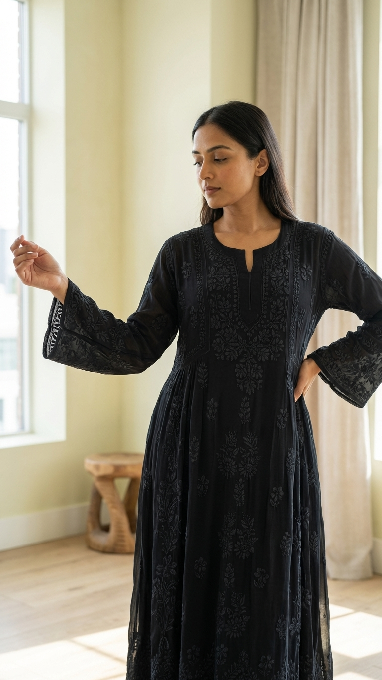 Readymade Georgette Black Dress - Freesize