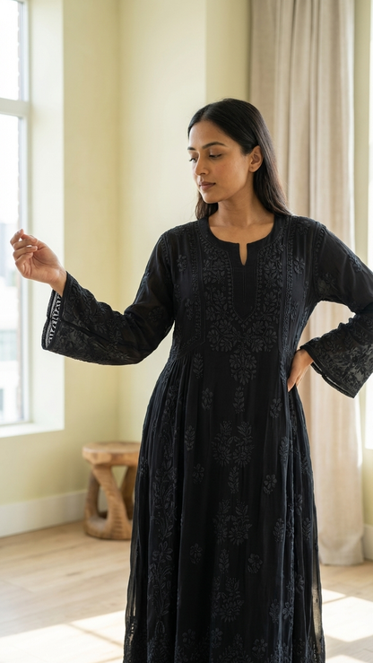 Readymade Georgette Black Dress - Freesize