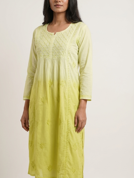 Readymade Cotton Kurta Ombre Yellow Kurta