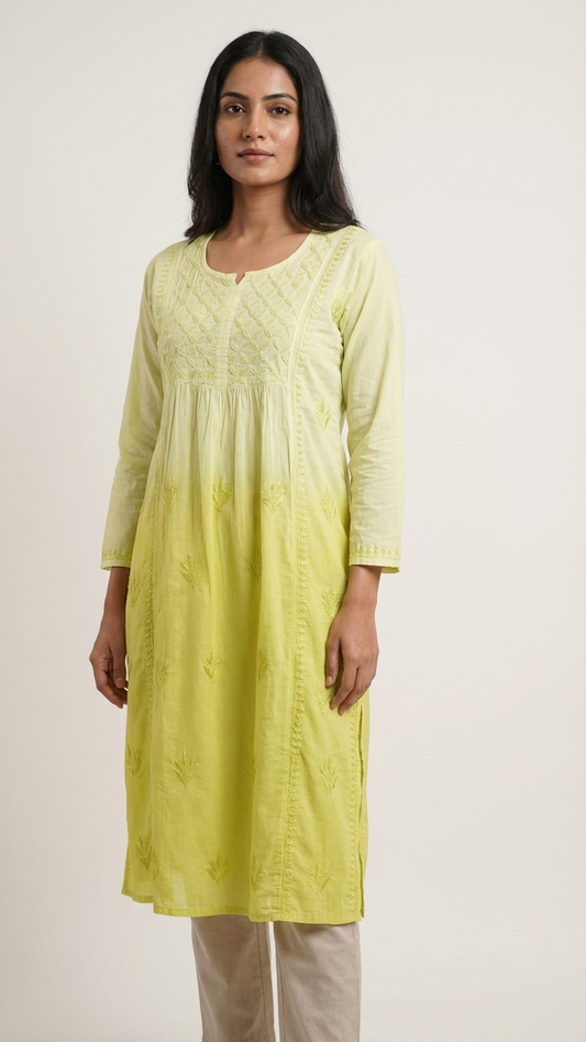 Readymade Cotton Kurta Ombre Yellow Kurta