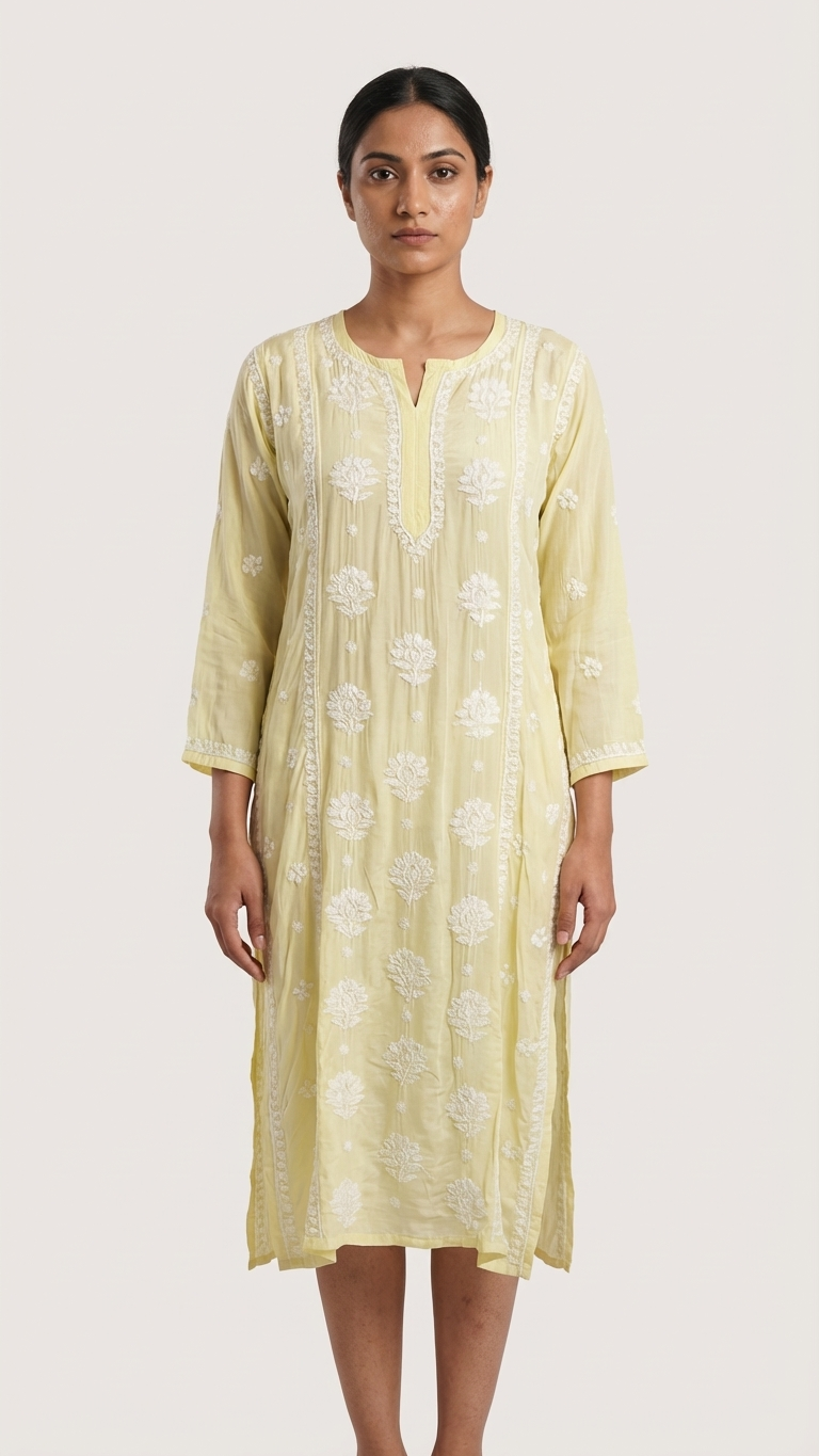 Readymade Crepe Silk in Yellow Color Kurta