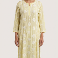 Readymade Crepe Silk in Yellow Color Kurta