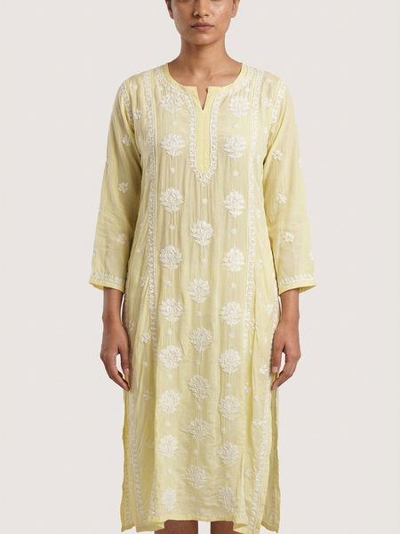 Readymade Crepe Silk in Yellow Color Kurta