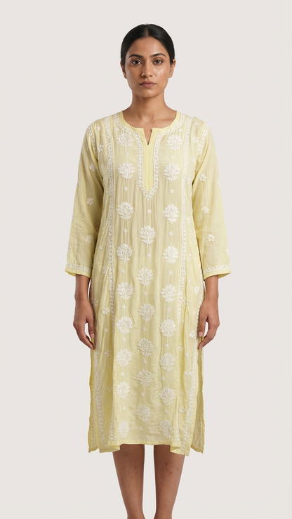 Readymade Crepe Silk in Yellow Color Kurta
