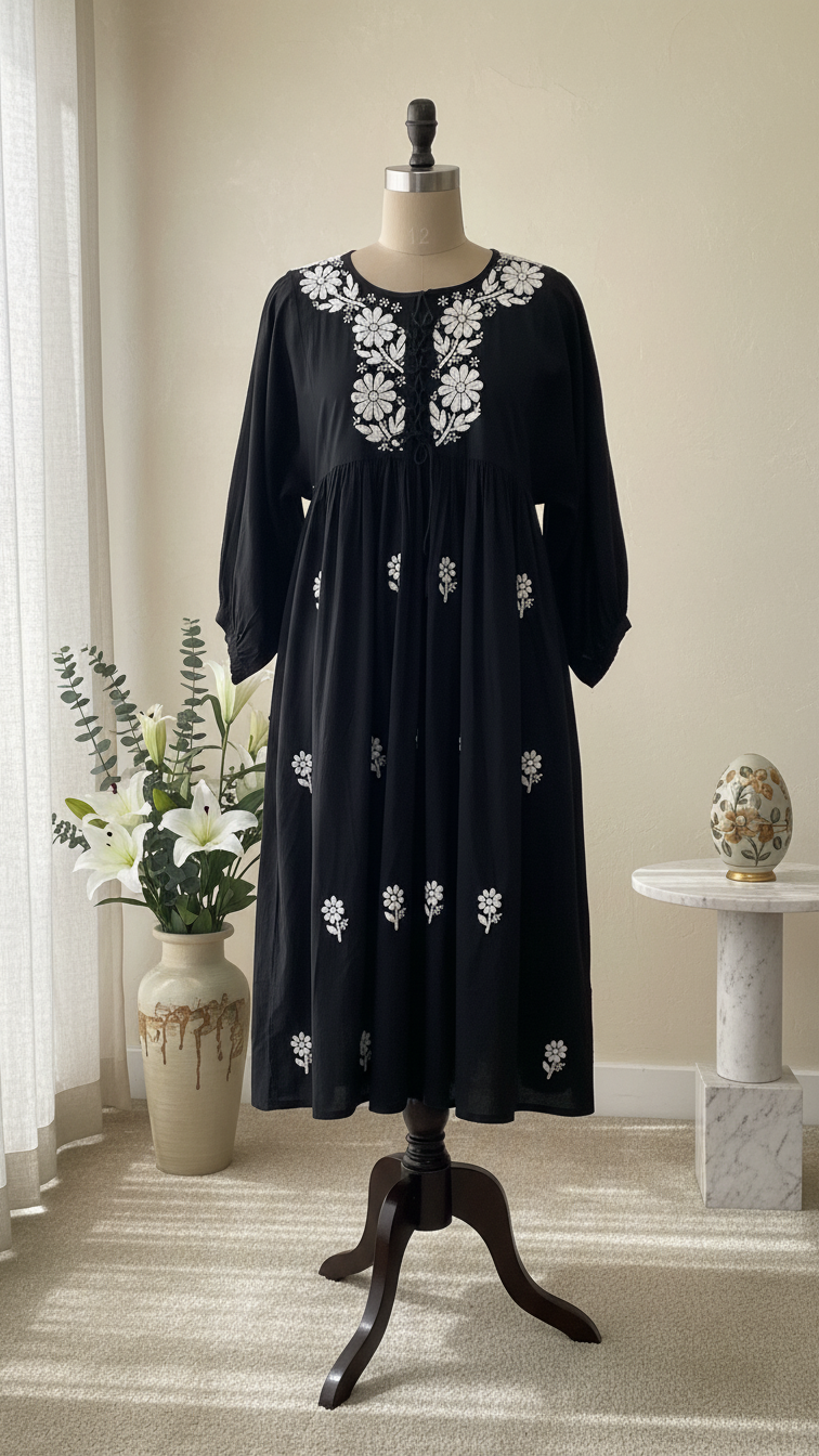 Readymade Cotton Black Dress - Freesize