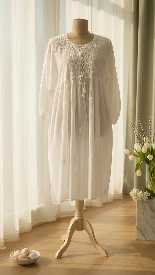 Readymade Cotton White Dress - Freesize