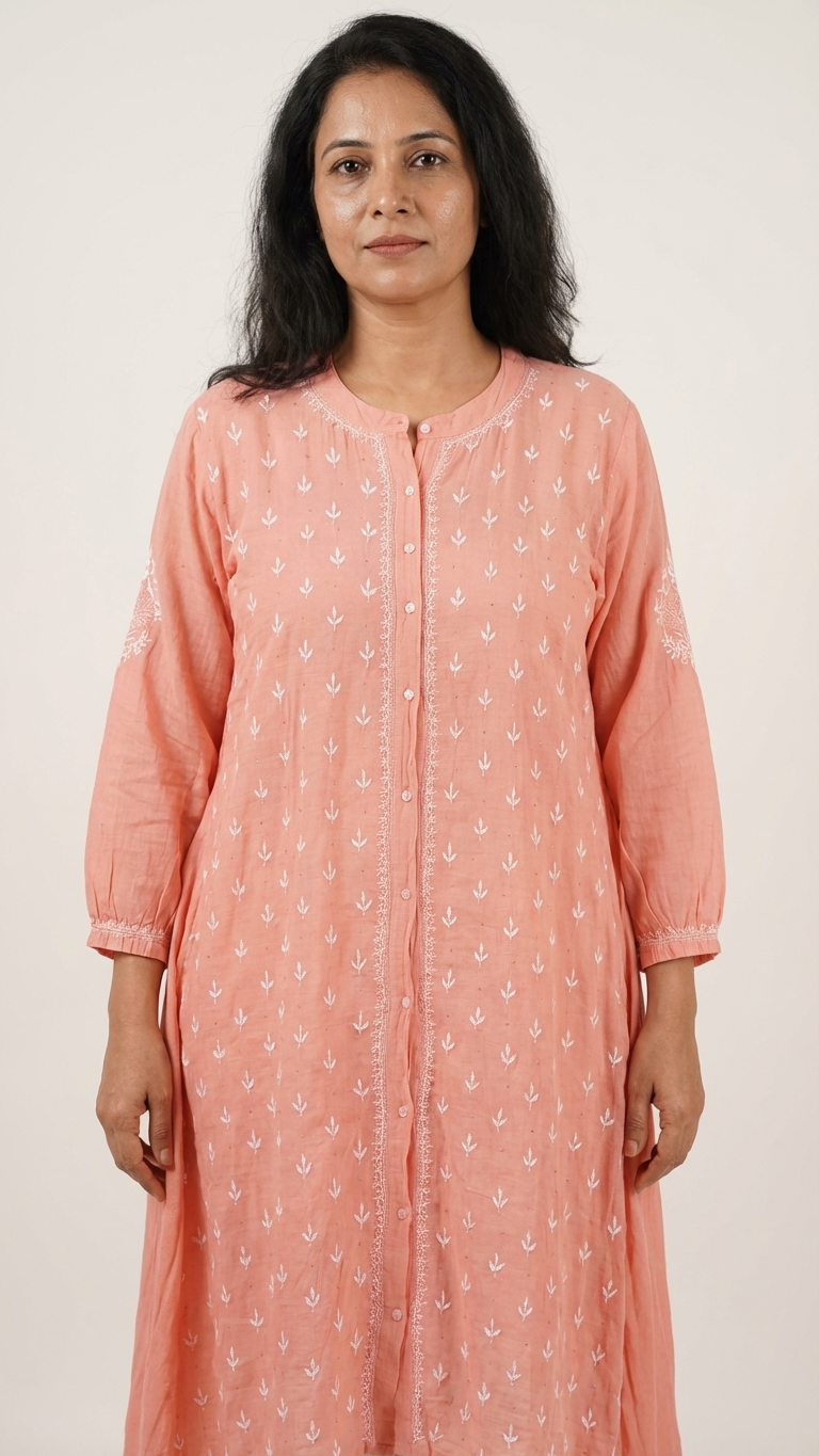 Peach Chikanakri Jacket Dress - Freesize