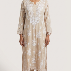Readymade Crepe Silk Off White Kurta With Cut Work