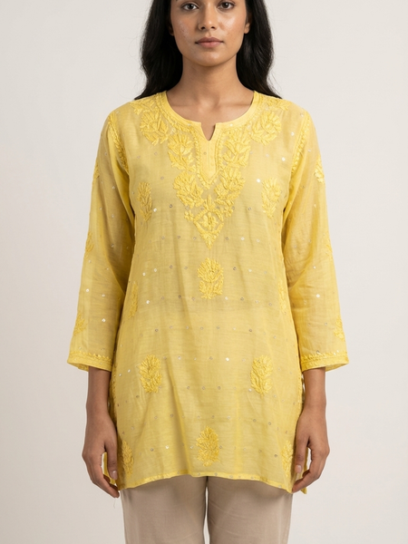 Heritage Scarlet Chanderi Yellow Short Kurti