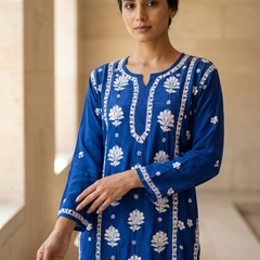 Readymade Crepe Silk in Royal Blue Color Kurta