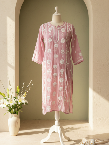 Readymade Crepe Silk in Pink Color Kurta
