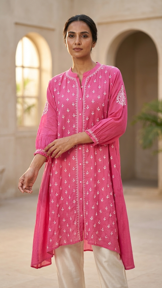 Pink Chikanakri Jacket Dress - Freesize