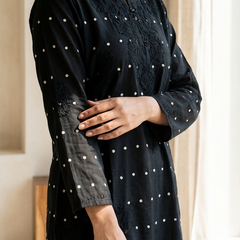Heritage Scarlet Chanderi Black Short Kurti