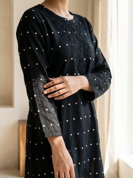 Heritage Scarlet Chanderi Black Short Kurti