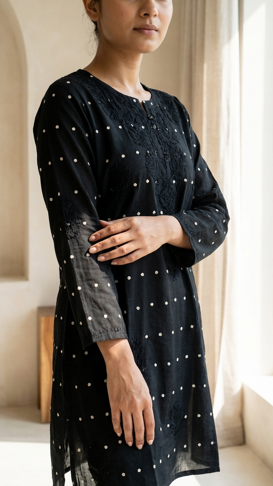 Heritage Scarlet Chanderi Black Short Kurti