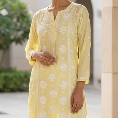 Readymade Crepe Silk in Yellow Color Kurta