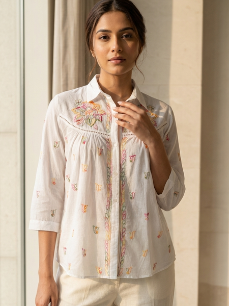 Readymade Cotton Multicolour Chikankari Shirt