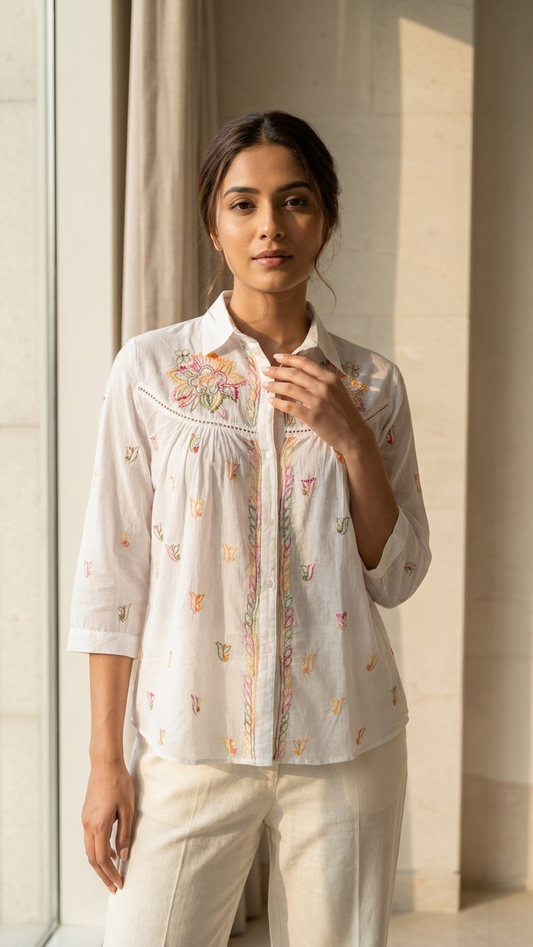 Readymade Cotton Multicolour Chikankari Shirt