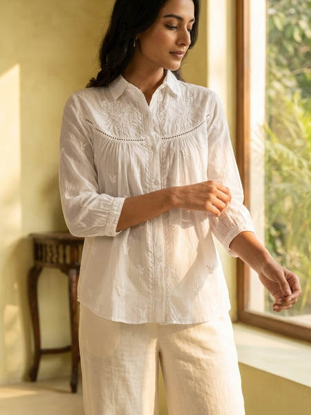 Readymade Cotton White Chikankari Shirt