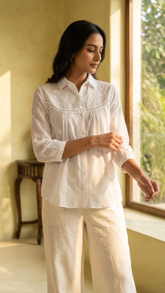 Readymade Cotton White Chikankari Shirt