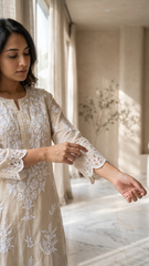 Readymade Crepe Silk Off White Kurta With Cut Work