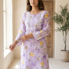 Lavender Chikankari Mulmul Pocket Kurti