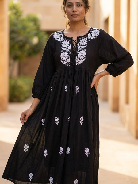 Readymade Cotton Black Dress - Freesize