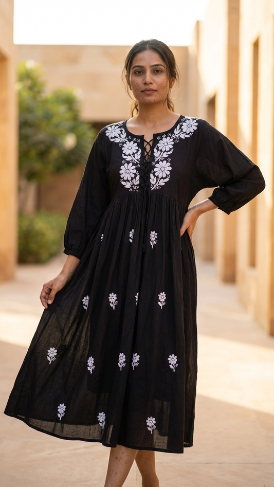 Readymade Cotton Black Dress - Freesize