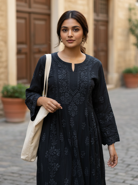 Readymade Georgette Black Dress - Freesize