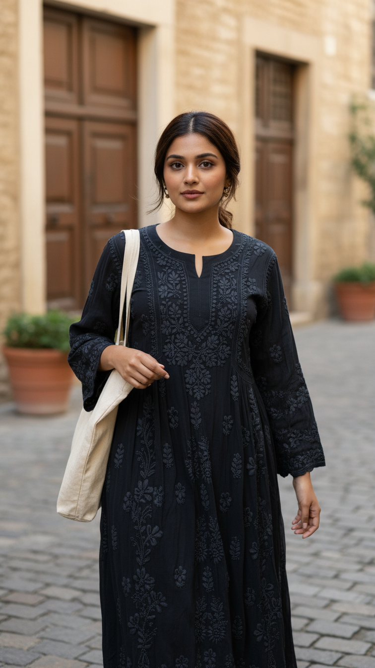 Readymade Georgette Black Dress - Freesize