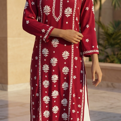 Readymade Crepe Silk in Red Color Kurta