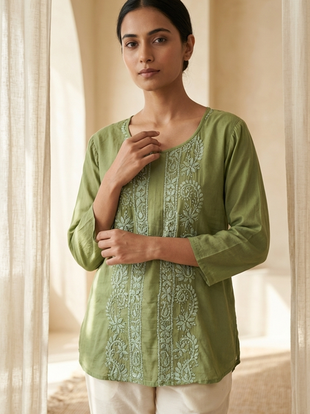 Green Muslin Top - Shirt