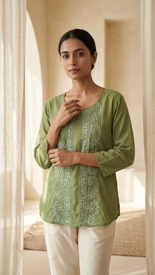 Green Muslin Top - Shirt