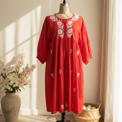 Readymade Cotton Red Dress - Freesize