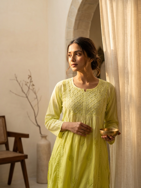 Readymade Cotton Kurta Ombre Yellow Kurta