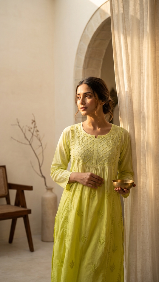 Readymade Cotton Kurta Ombre Yellow Kurta