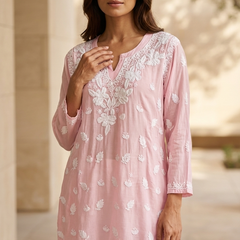 Readymade Pink Muslin Short Kurta