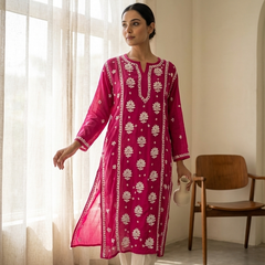 Readymade Crepe Silk in Pink Color Kurta