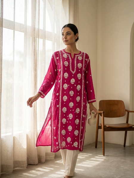 Readymade Crepe Silk in Pink Color Kurta