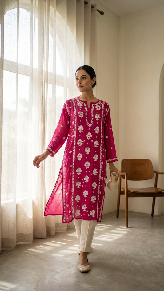 Readymade Crepe Silk in Pink Color Kurta
